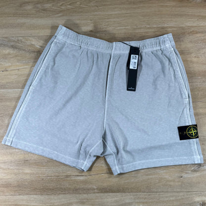 Stone Island Malfile Fleece 'Old Effect' Shorts in Pearl Grey