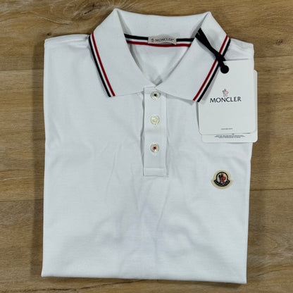 Moncler Tricolour-Trimmed Cotton Piquet Polo Shirt in Optical White